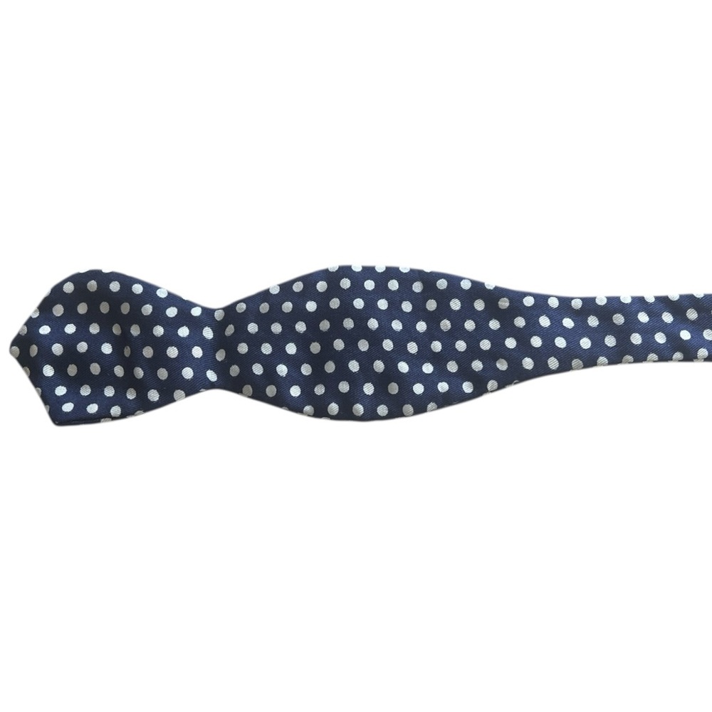 Vintage 1950’s Sir Bows by Botany Diamond Point Silk Bow Tie Navy Polka Dot - Picture 5 of 8